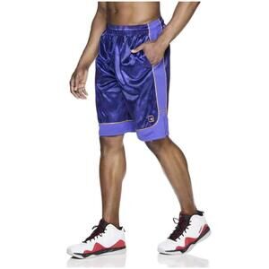 Purple Drawstring Waist Side Pockets Logo Patch Casual Athletic Shorts Mens S